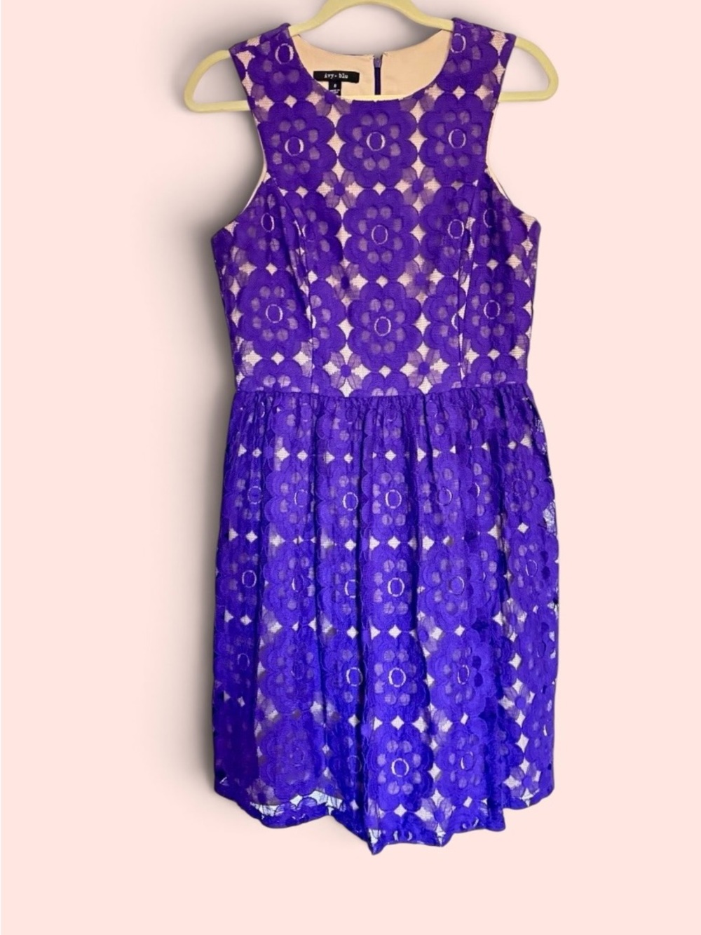 Ivy Blu Purple Floral Lace Sleeveless Party Dress Lined Size 8